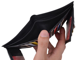 Genuine Leather Men's Bifold Wallet Slim Hipster Cowhide Credit Card RFID Black-menswallet