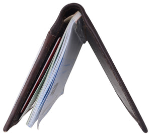 Genuine Leather Slim Bifold Checkbook Cover Credit Card ID Holder-menswallet
