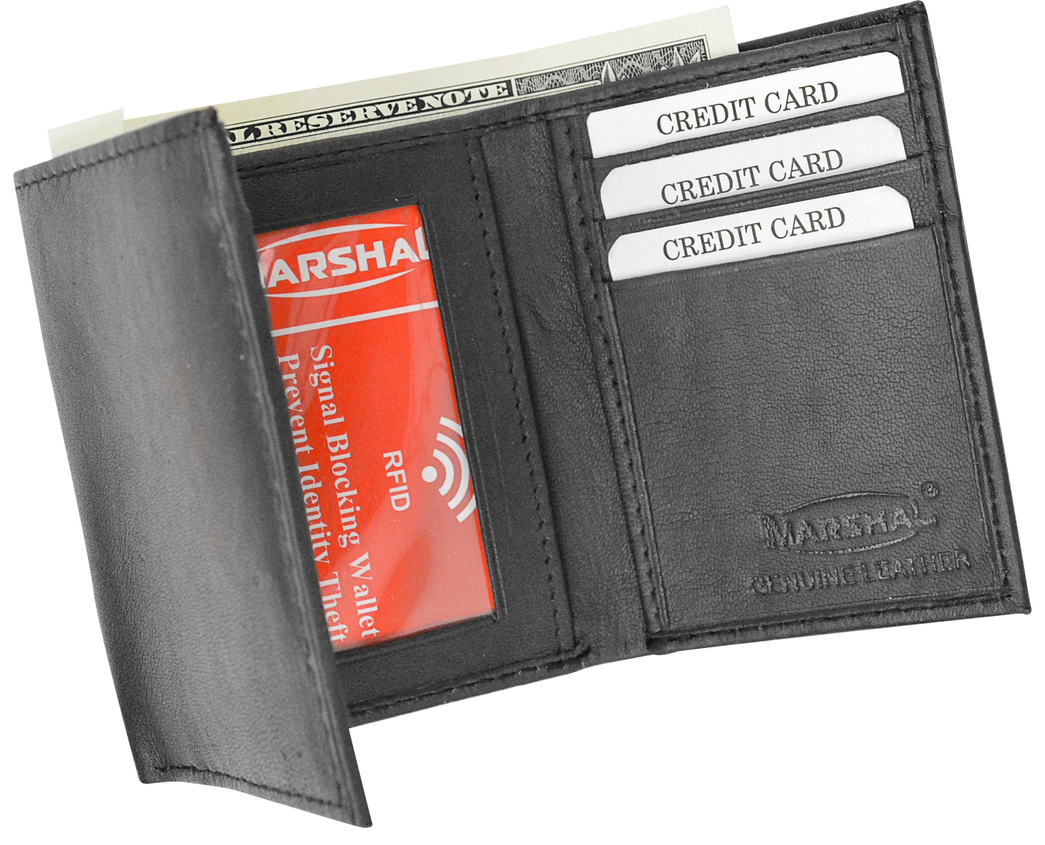 Marshal Wallet Black Leather Trifold Mens Wallets Minimalist Design RFID Blocking Smart Wallet, Adult Unisex, Size: One Size