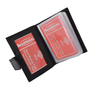 RFID Mens Leather Credit Card Picture ID Holder 16 Plastic Inserts with Snap Close-menswallet