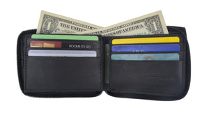 Mens Lamb Leather Zippered Bifold Flap up ID Wallet 1256-menswallet