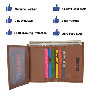 RFID Protected Mens Leather Wallet Bifold 2 ID Windows Double Bill Sections USA Stars & Stripes-menswallet