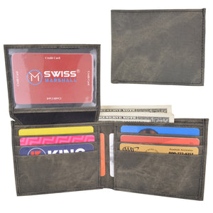 Swiss Marshall RFID Blocking Men's Vegan Leather 2 ID Windows Bifold Wallet-menswallet