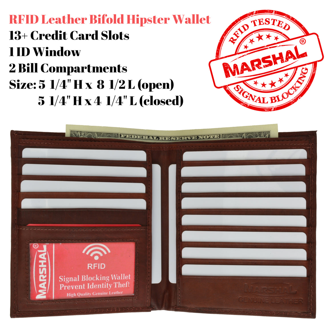 Mens Leather Large Hipster Bifold Credit Card Id Wallet Euro Burgundy RFID-menswallet