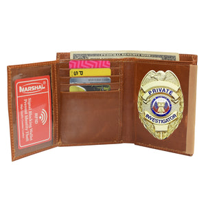 RFID Blocking Vintage Leather Badge Holder Bifold Trifold Wallet-menswallet