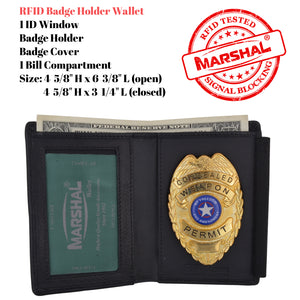 POLICE ID BADGE HOLDER SHIELD BADGE BIFOLD NEW BLACK GENUINE LEATHER RARE STYLE-menswallet