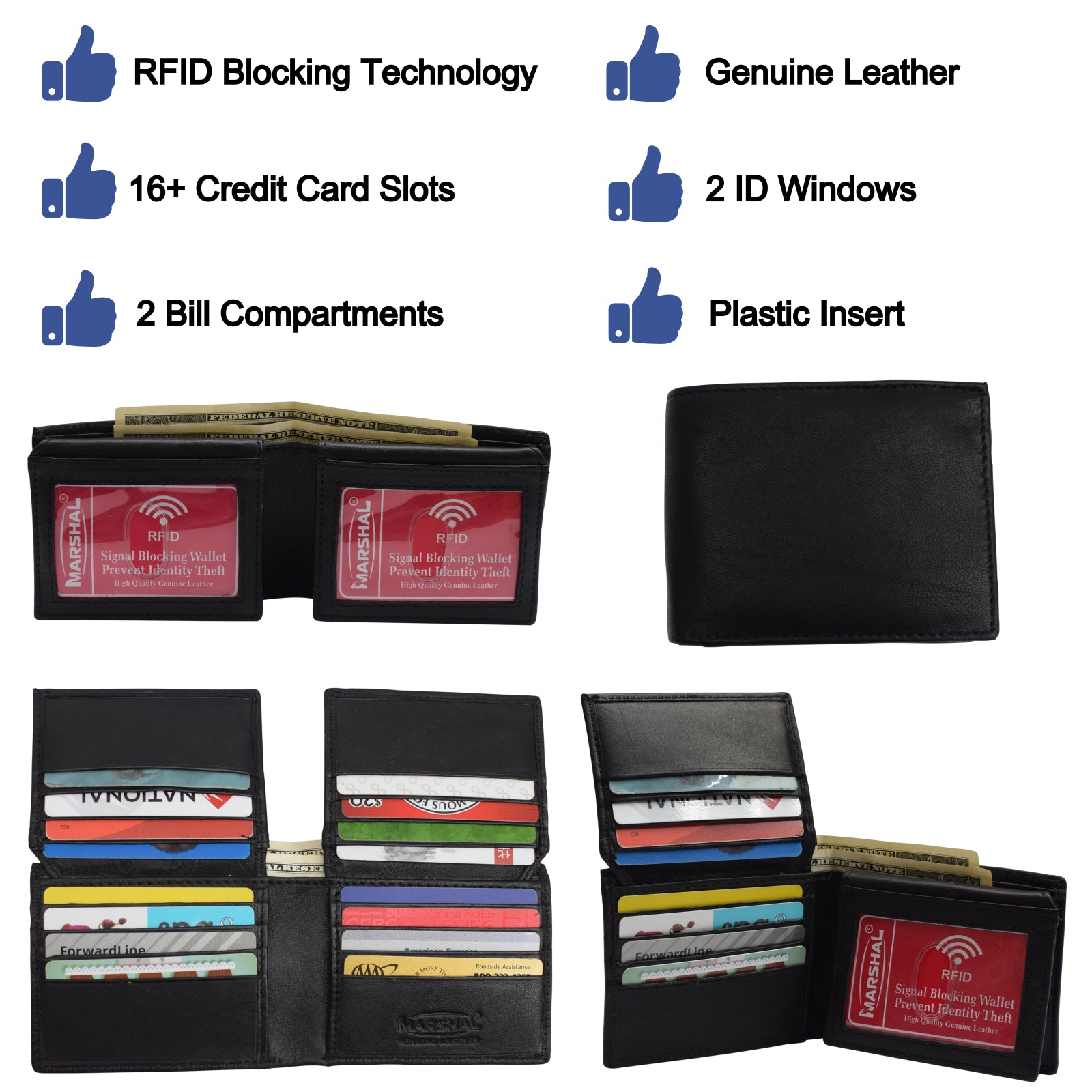 RFID Signal Blocking Theft Protection Leather Large Thick Security Mens Bifold Wallet-menswallet