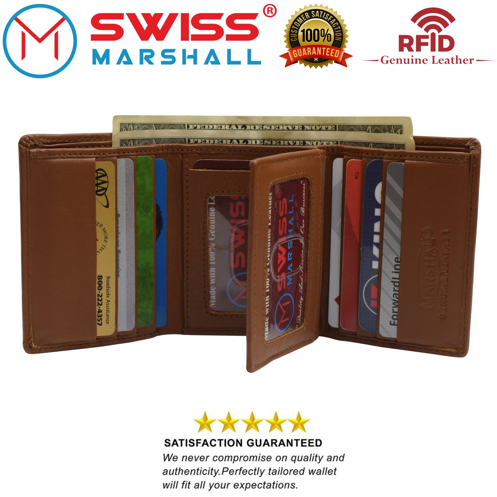 Swiss marshall men's rfid blocking premium leather classic trifold wallet-menswallet