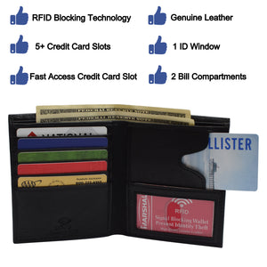 RFID Blocking Genuine Leather Large Hipster Bifold Credit Card ID Men's Wallet-menswallet