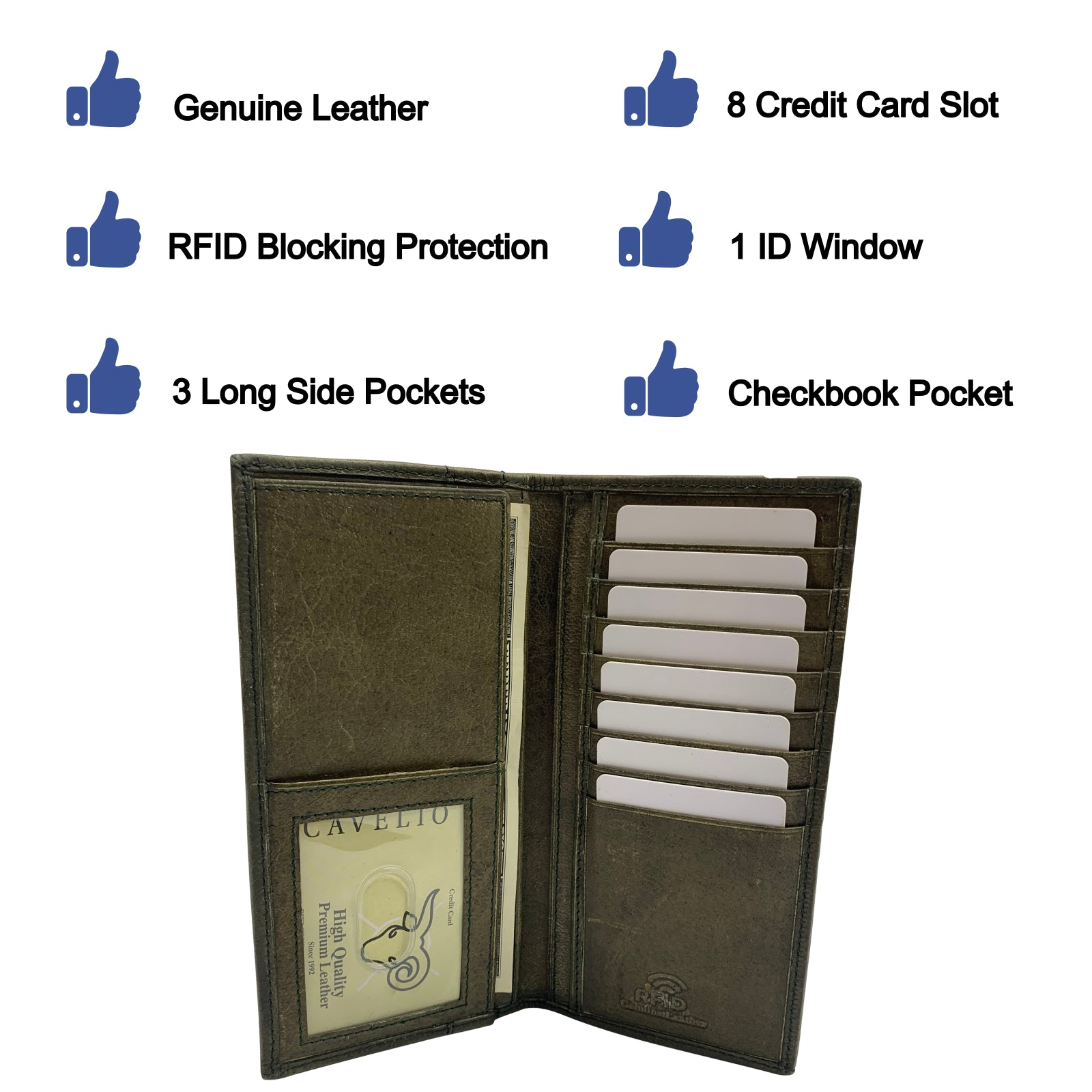 Genuine Leather Long Bifold Checkbook Cover Wallet Multi Card Pocket Holder USA Series-menswallet