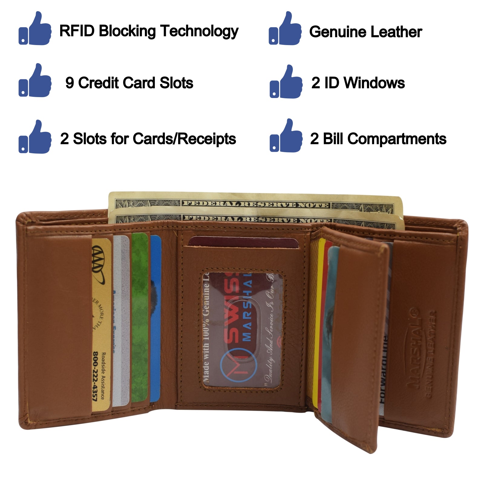 Swiss marshall men's rfid blocking premium leather classic trifold wallet-menswallet