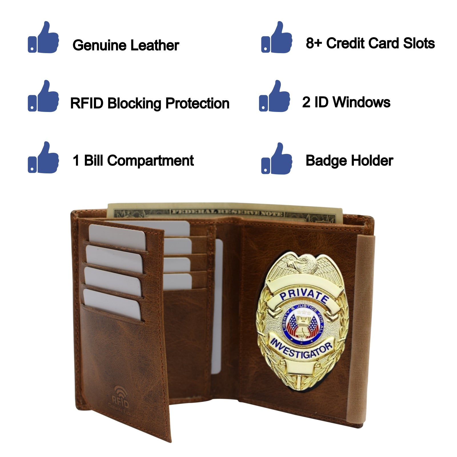 RFID Blocking Genuine Leather Badge Holder Bifold Wallet USA Series-menswallet