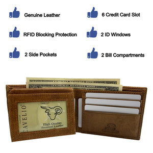 Wallet for Men RFID Blocking Leather Bifold Double ID Flap Wallet USA Series Gift Box-menswallet