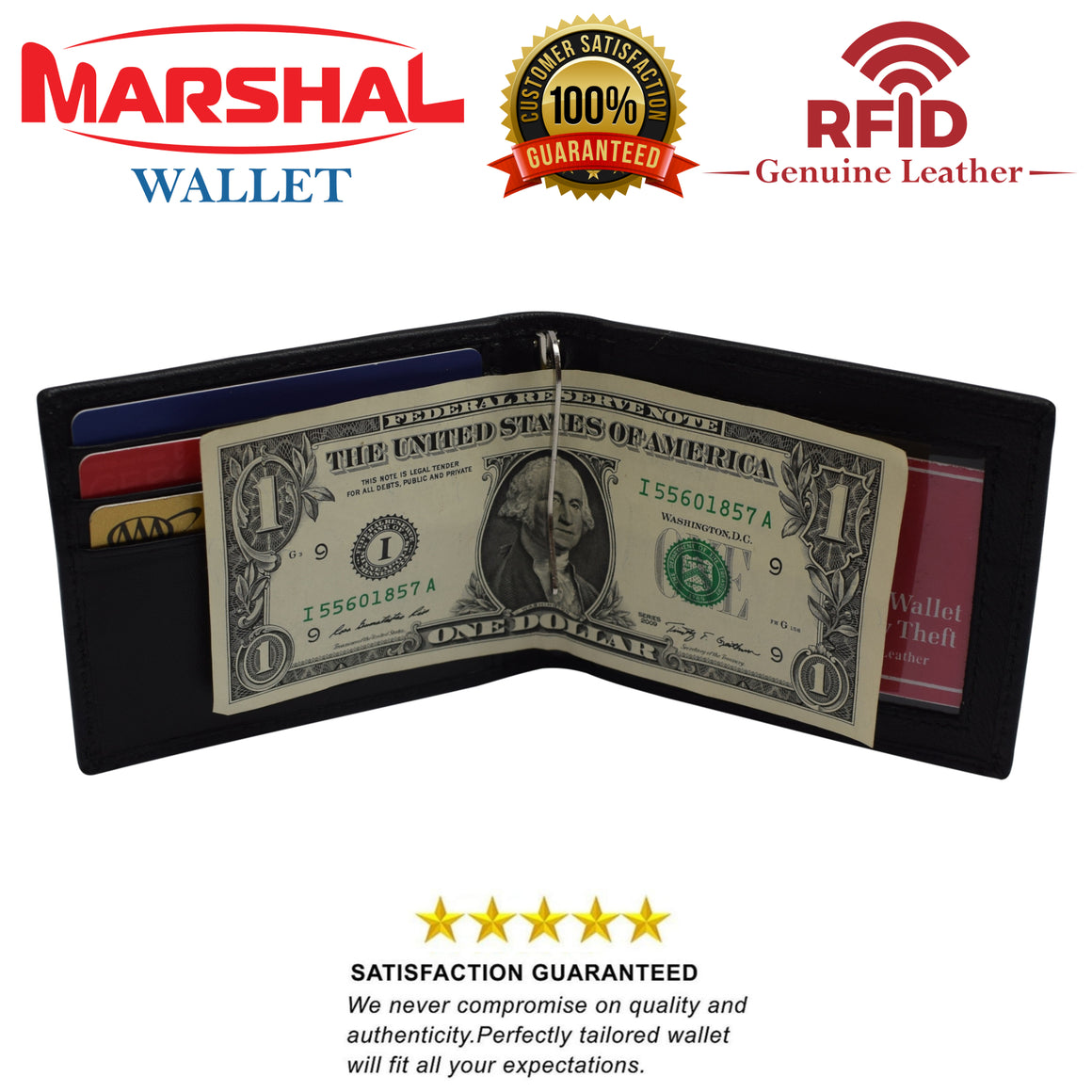 Slim Wallet Money Clip RFID Blocking Minimalist Bifold Wallet Leather Front Pocket ID Card Holder-menswallet