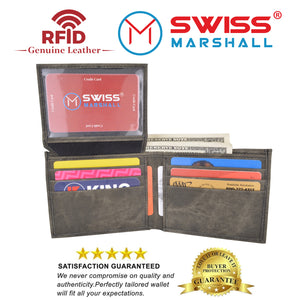 Swiss Marshall RFID Blocking Men's Vegan Leather 2 ID Windows Bifold Wallet-menswallet