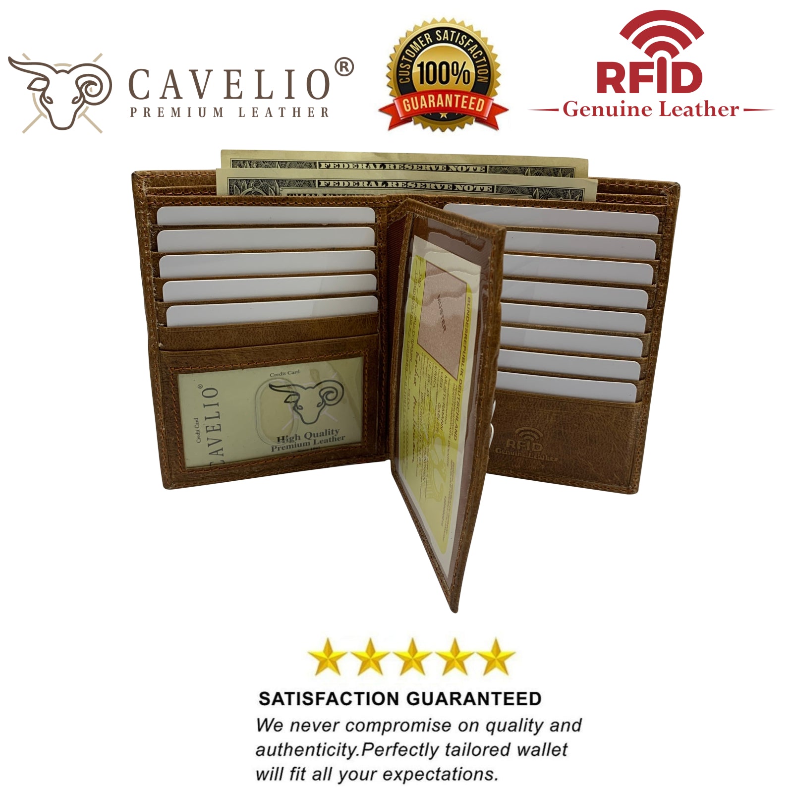 RFID Blocking Genuine Leather Bifold Hipster European Wallet For Men USA Series 20 Card Slots 2 Bill Compartments 2 ID Windows Money-menswallet