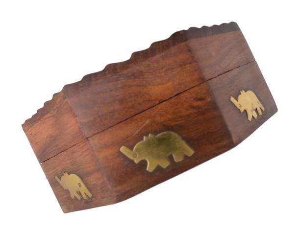 Decorative Handmade Wooden Box Jewelry Trinket Holder Organizer Keepsake Storage Box Elephant Brass Inlay-menswallet