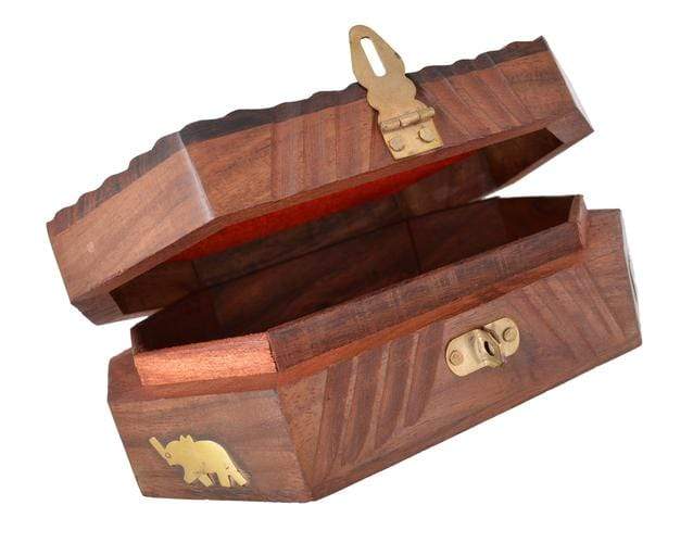 Decorative Handmade Wooden Box Jewelry Trinket Holder Organizer Keepsake Storage Box Elephant Brass Inlay - wallets for men's at mens wallet