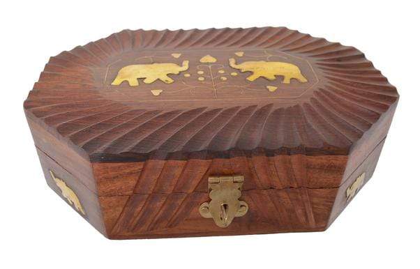 Decorative Handmade Wooden Box Jewelry Trinket Holder Organizer Keepsake Storage Box Elephant Brass Inlay - wallets for men's at mens wallet