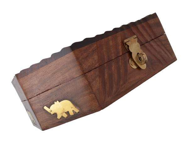 Decorative Handmade Wooden Box Jewelry Trinket Holder Organizer Keepsake Storage Box Elephant Brass Inlay - wallets for men's at mens wallet