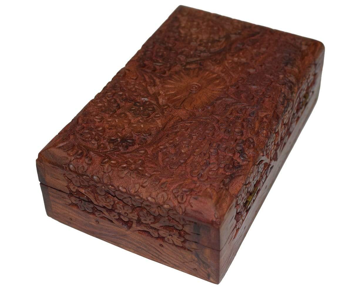 Exotic Hand Carved Wooden Keepsake Jewelry Trinket Box Storage Organizer with Floral Patterns & Velvet Interior - wallets for men's at mens wallet