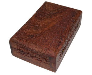 Exotic Hand Carved Wooden Keepsake Jewelry Trinket Box Storage Organizer with Floral Patterns & Velvet Interior-menswallet