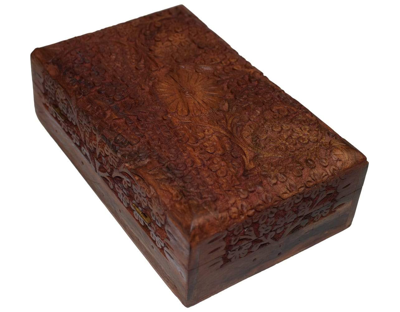 Exotic Hand Carved Wooden Keepsake Jewelry Trinket Box Storage Organizer with Floral Patterns & Velvet Interior - wallets for men's at mens wallet