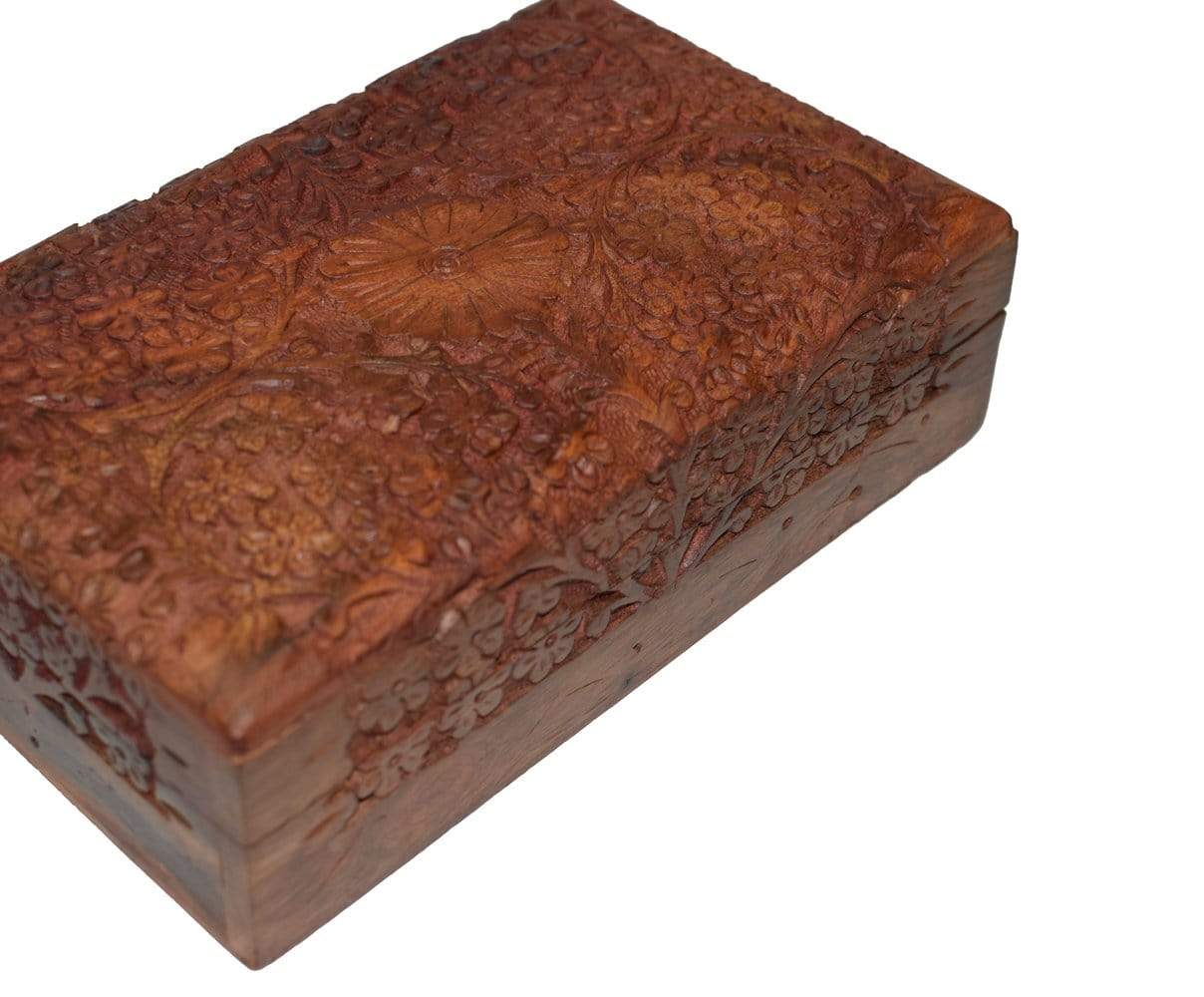 Exotic Hand Carved Wooden Keepsake Jewelry Trinket Box Storage Organizer with Floral Patterns & Velvet Interior - wallets for men's at mens wallet