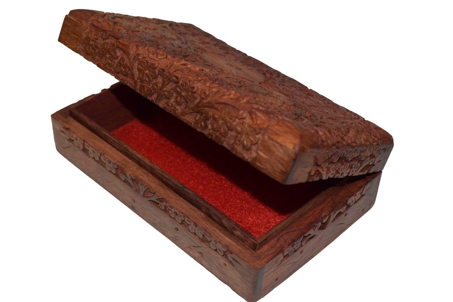 Exotic Hand Carved Wooden Keepsake Jewelry Trinket Box Storage Organizer with Floral Patterns & Velvet Interior - wallets for men's at mens wallet