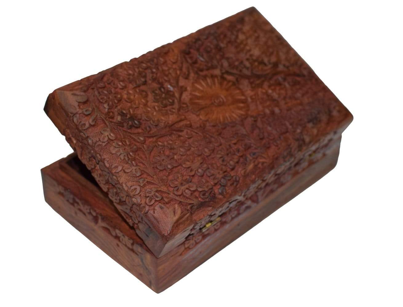 Exotic Hand Carved Wooden Keepsake Jewelry Trinket Box Storage Organizer with Floral Patterns & Velvet Interior - wallets for men's at mens wallet