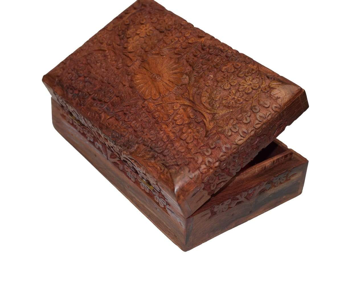 Exotic Hand Carved Wooden Keepsake Jewelry Trinket Box Storage Organizer with Floral Patterns & Velvet Interior - wallets for men's at mens wallet