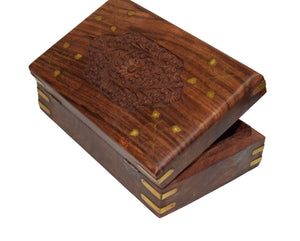 Finest Rosewood Keepsake Box Jewelry Trinket Organizer Handcrafted with Floral Carvings, 8 x 5 inches-menswallet