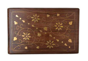 Gorgeous Hand Carved Rosewood Trinket Jewelry Box with Mughal Inspired Brass Inlay & Velvet Interior Gift Ideas-menswallet
