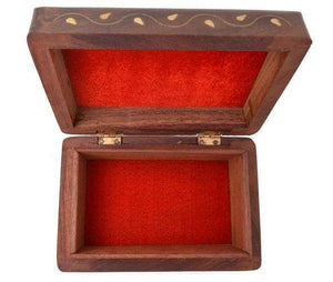 Gorgeous Hand Carved Rosewood Trinket Jewelry Box with Mughal Inspired Brass Inlay & Velvet Interior Gift Ideas-menswallet