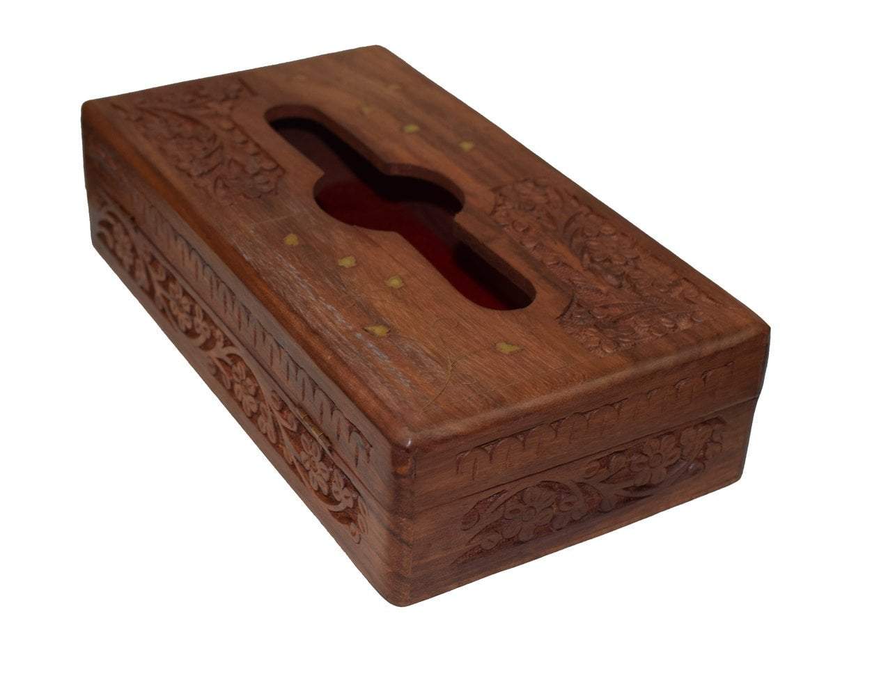 Tissue Box Cover - Handmade sheesham Tissue Paper Holder Decorative Brass Work - Unique Designer Wooden Tissue Holder/Tissue Dispenser 10" x 6" - wallets for men's at mens wallet