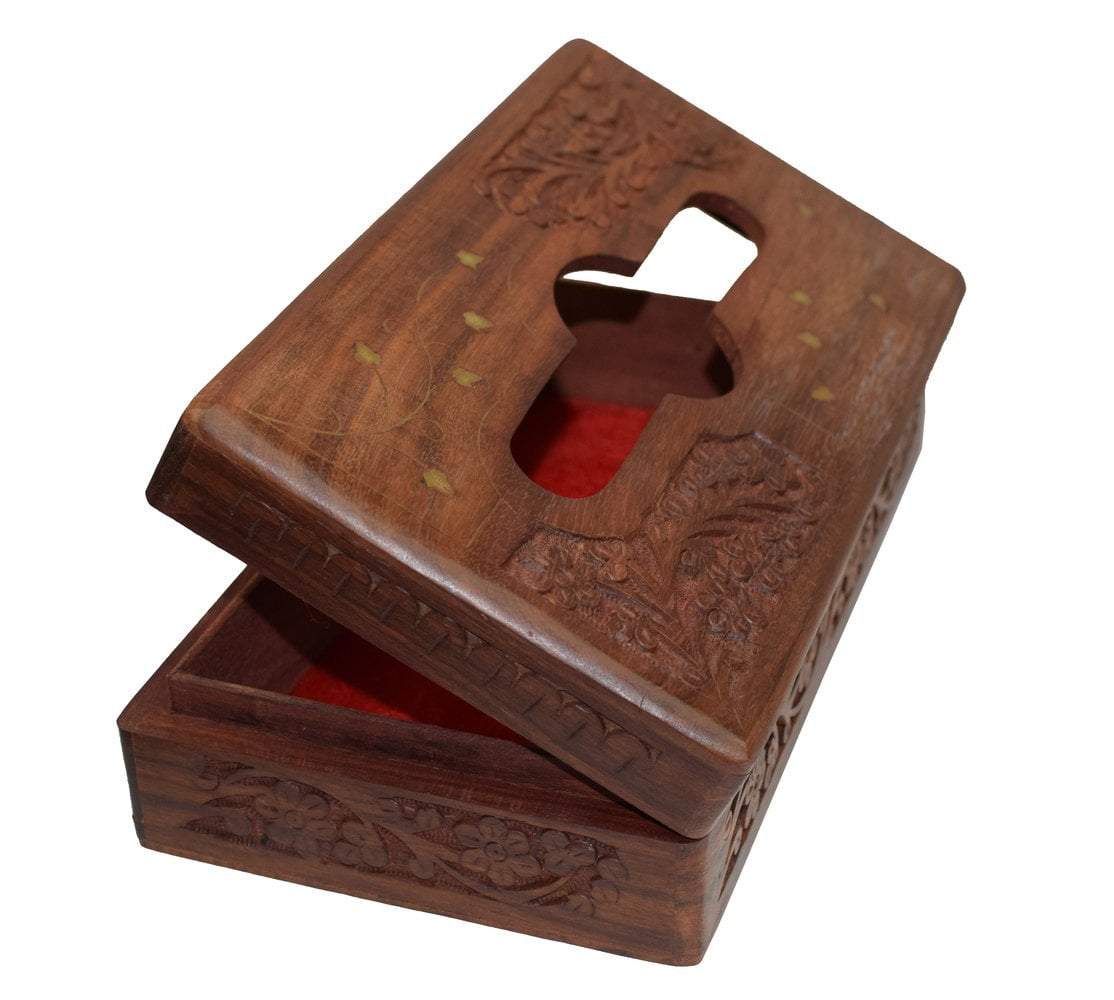 Tissue Box Cover - Handmade sheesham Tissue Paper Holder Decorative Brass Work - Unique Designer Wooden Tissue Holder/Tissue Dispenser 10" x 6" - wallets for men's at mens wallet