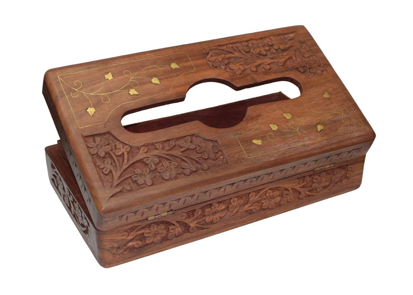 Tissue Box Cover - Handmade sheesham Tissue Paper Holder Decorative Brass Work - Unique Designer Wooden Tissue Holder/Tissue Dispenser 10" x 6" - wallets for men's at mens wallet