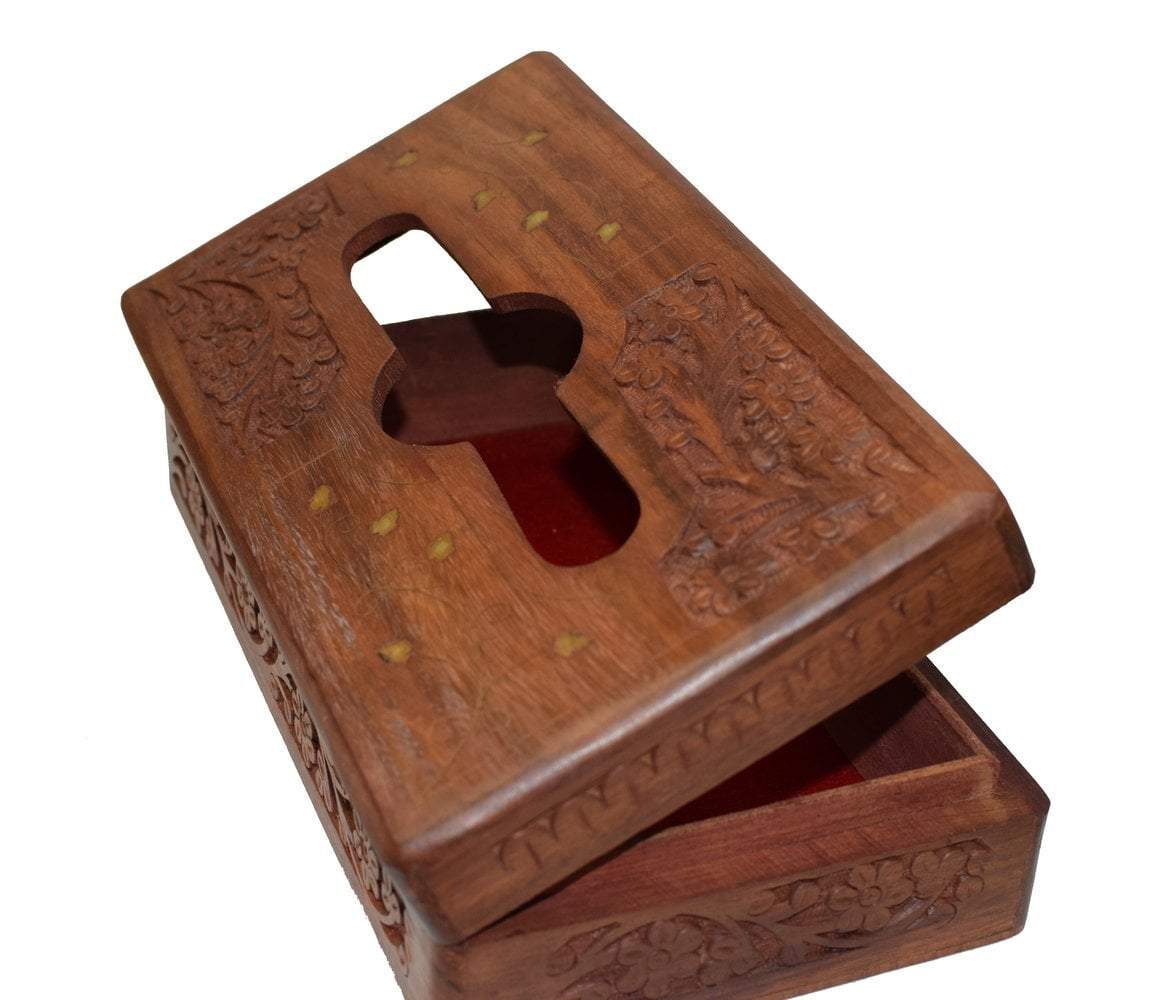 Tissue Box Cover - Handmade sheesham Tissue Paper Holder Decorative Brass Work - Unique Designer Wooden Tissue Holder/Tissue Dispenser 10" x 6" - wallets for men's at mens wallet