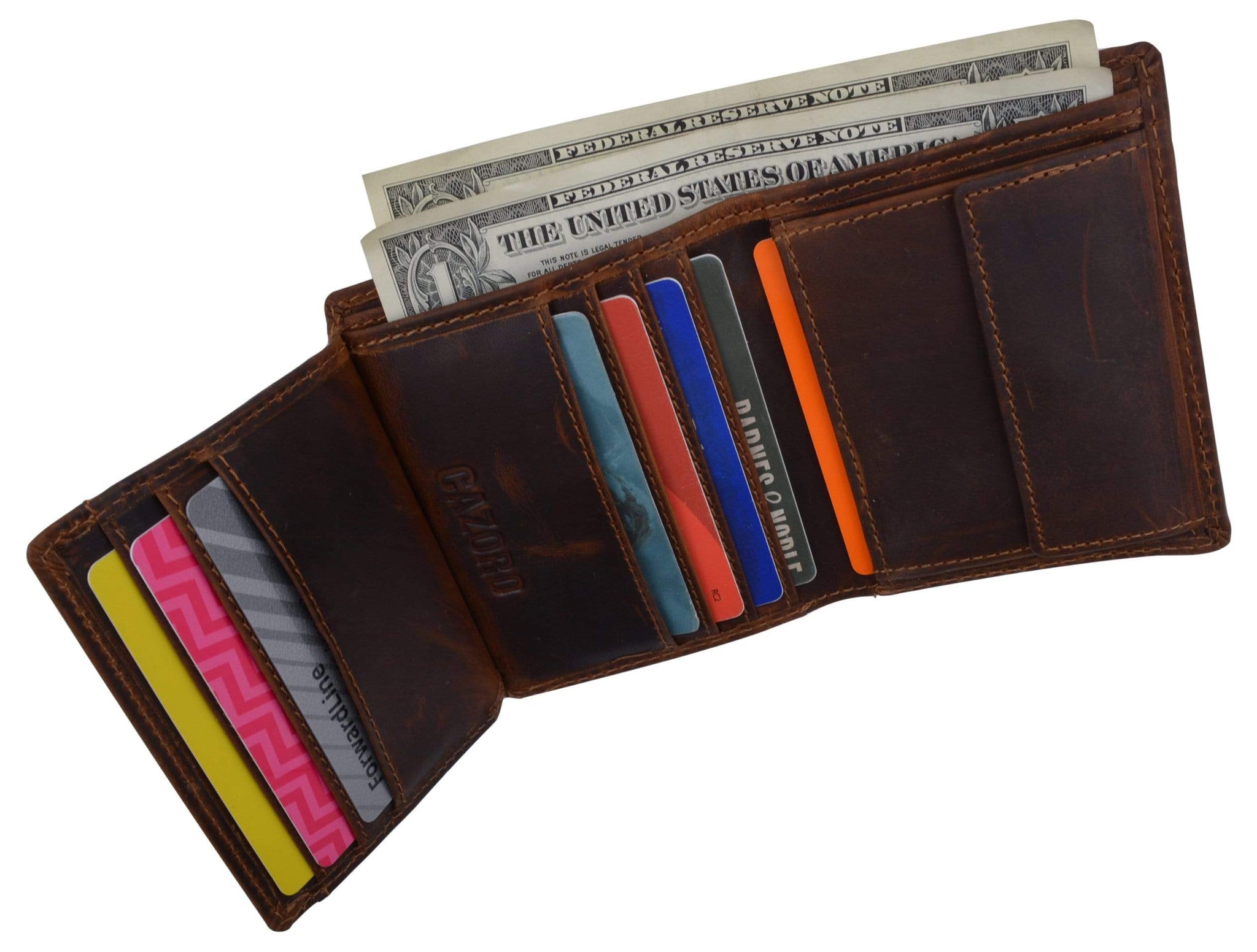 Brand New Cazoro RFID Bifold Trifold Hybrid Mens Distress Vintage Leather Wallet-menswallet