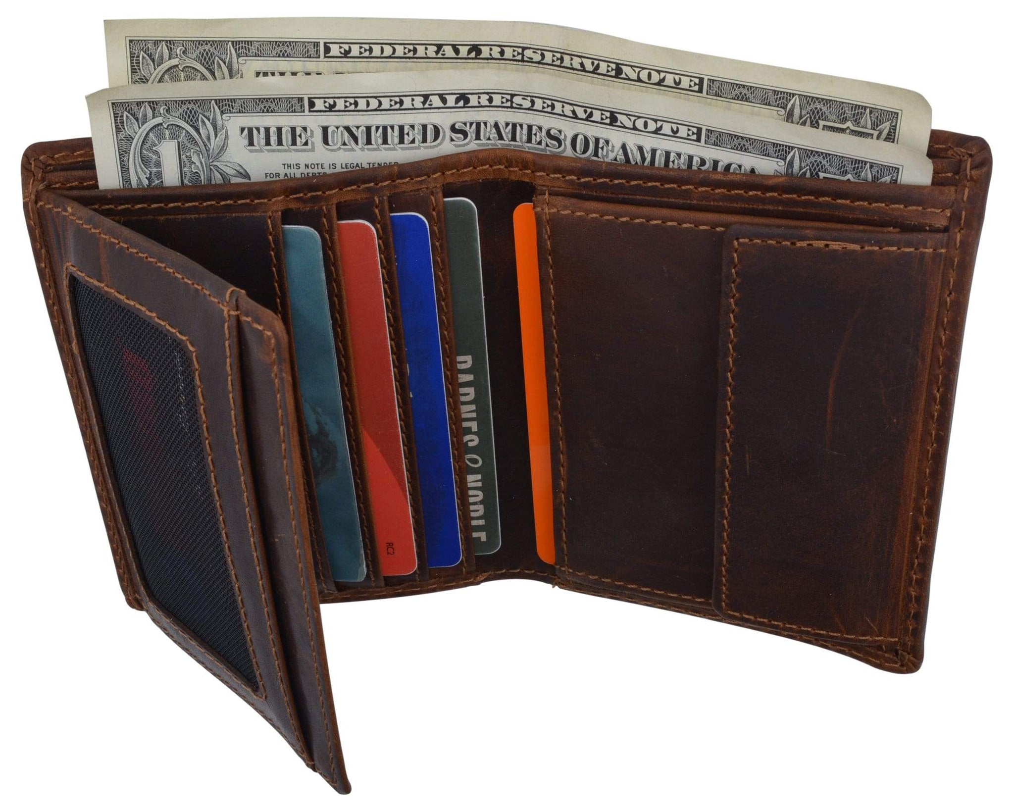 Brand New Cazoro RFID Bifold Trifold Hybrid Mens Distress Vintage Leather Wallet-menswallet