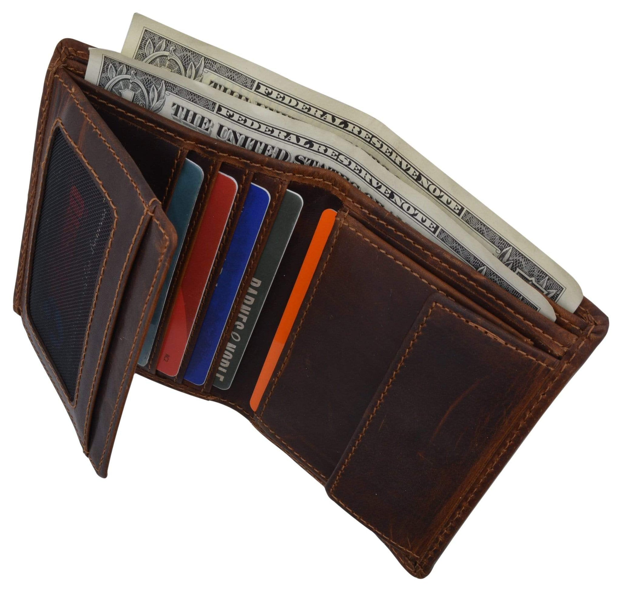Brand New Cazoro RFID Bifold Trifold Hybrid Mens Distress Vintage Leather Wallet-menswallet