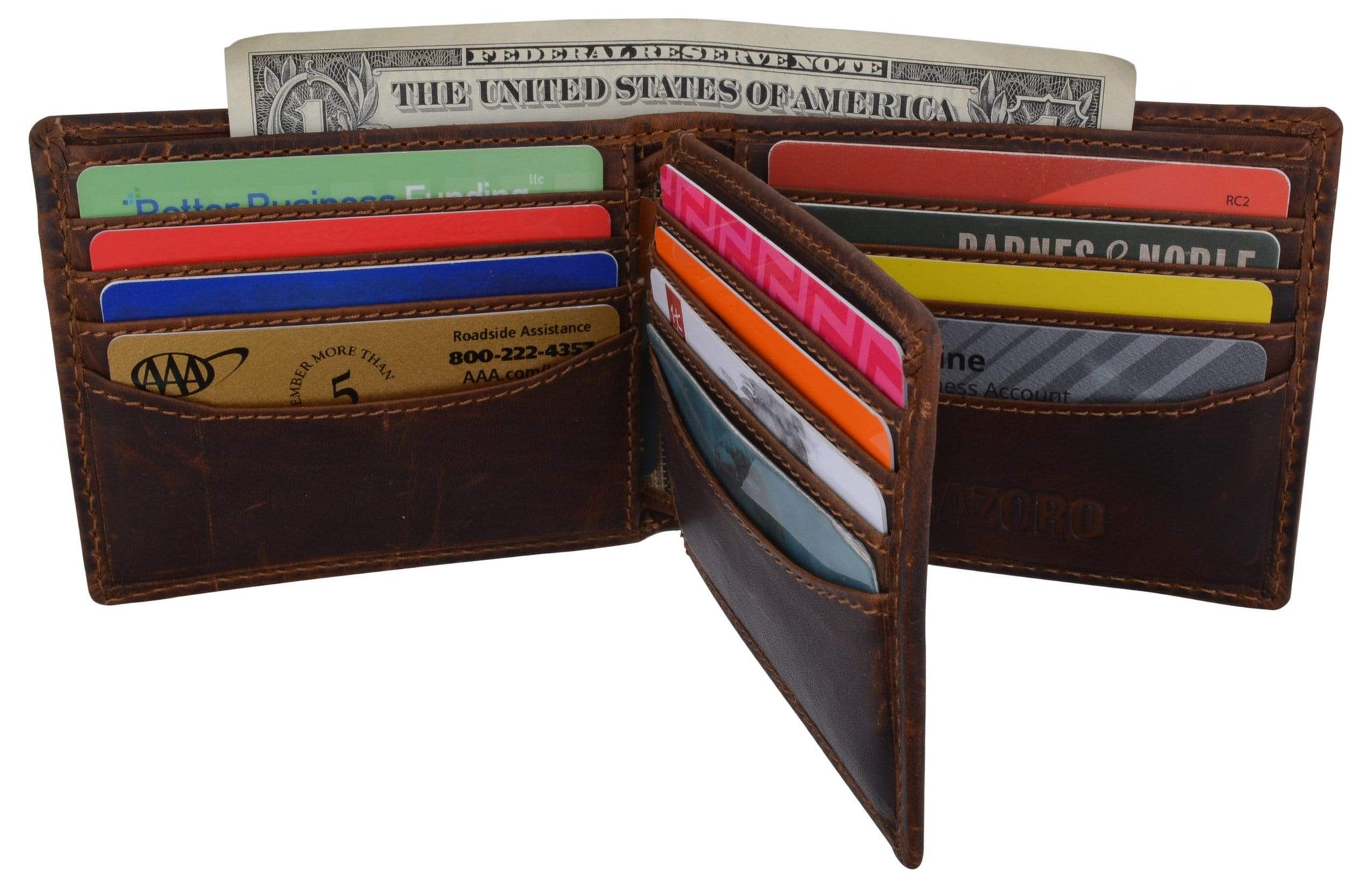 Cazoro Mens Distress Vintage Leather RFID Tested Credit Card ID Bifold Wallet-menswallet