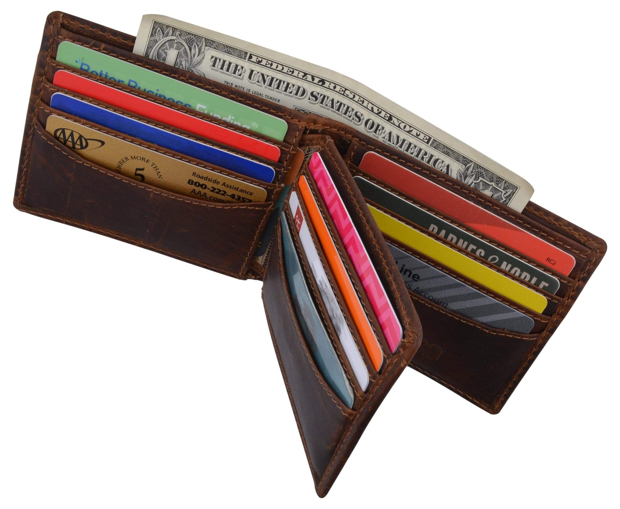 Cazoro Mens Distress Vintage Leather RFID Tested Credit Card ID Bifold Wallet-menswallet