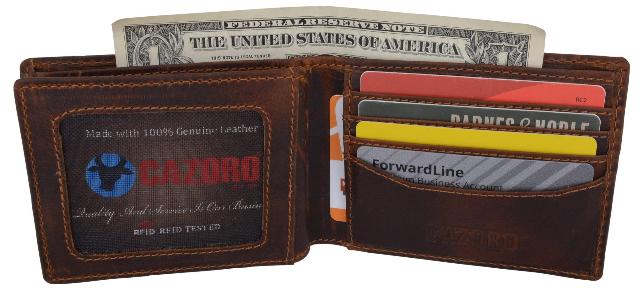 Cazoro Mens Distress Vintage Leather RFID Tested Credit Card ID Bifold Wallet-menswallet