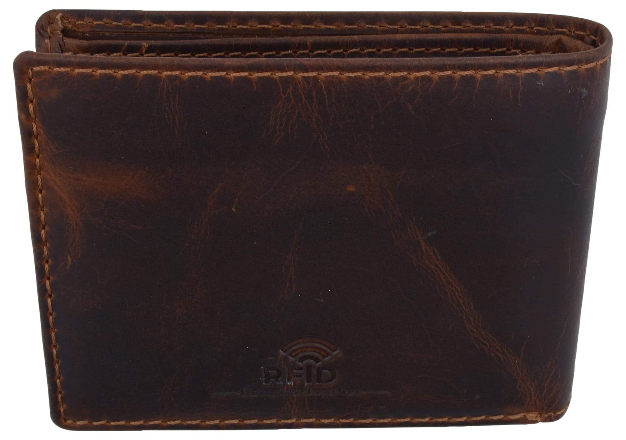 Cazoro Mens Distress Vintage Leather RFID Tested Credit Card ID Bifold Wallet-menswallet