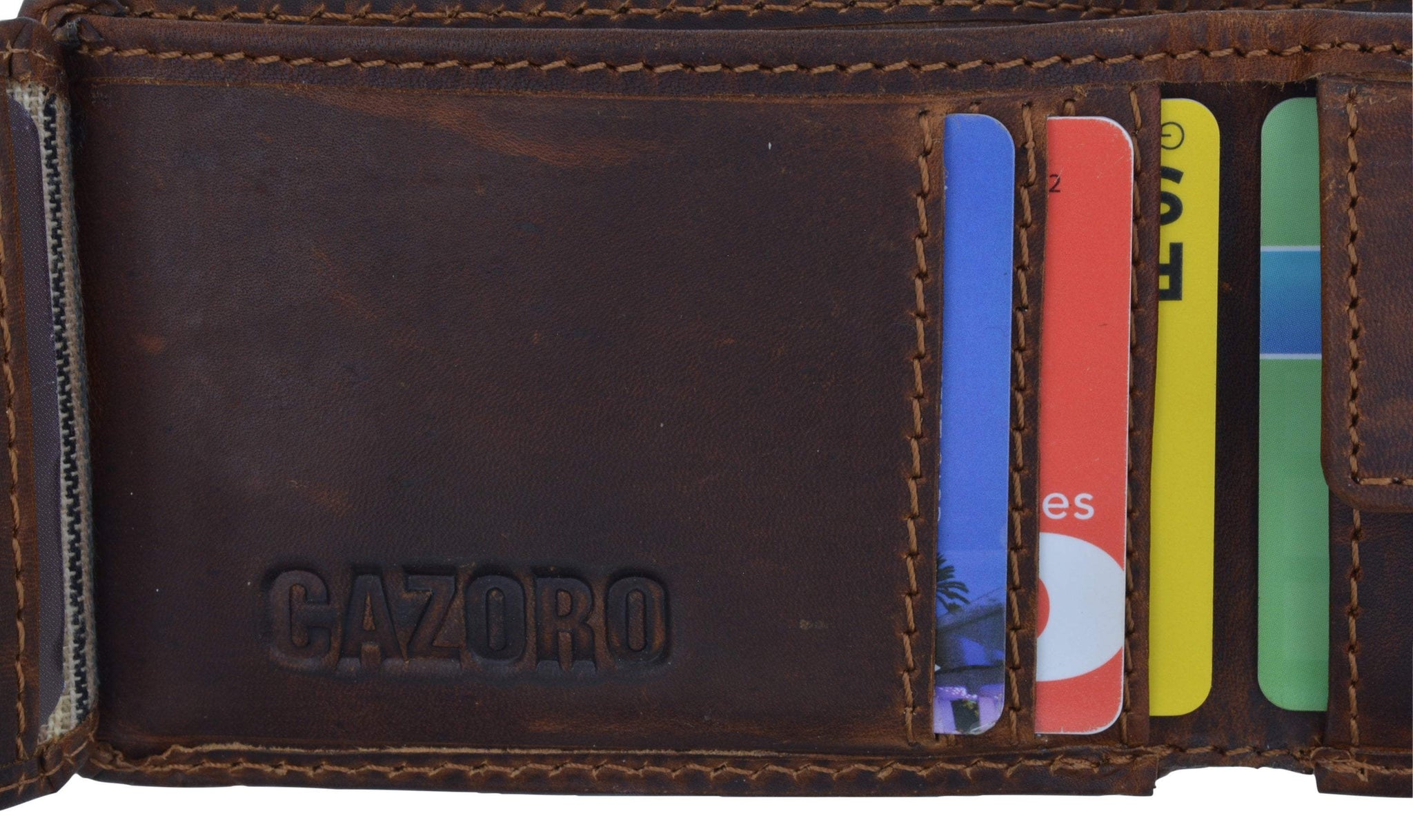 New Cazoro RFID Premium Vintage Leather Small Slim Mens Bifold Wallet with Coin Pouch-menswallet