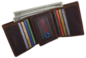 RFID Blocking Cazoro Mens Premium Vintage Leather Trifold Credit Card ID Wallet-menswallet