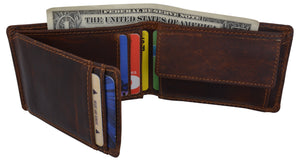 RFID Hunter Leather Slim Mens Bifold Credit Card ID Wallet with Coin Pouch-menswallet