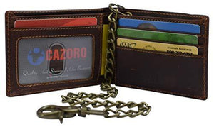 Cazoro Leather Slim Bifold Wallet with Gunmetal Metal Chain-menswallet