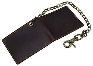 Mens Real Grained Leather Vintage Chained Wallet RFID Purse Credit Card Holder-menswallet